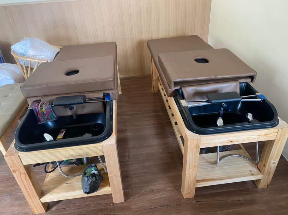 giường gội 2in1 bồn nhựa khung gỗ